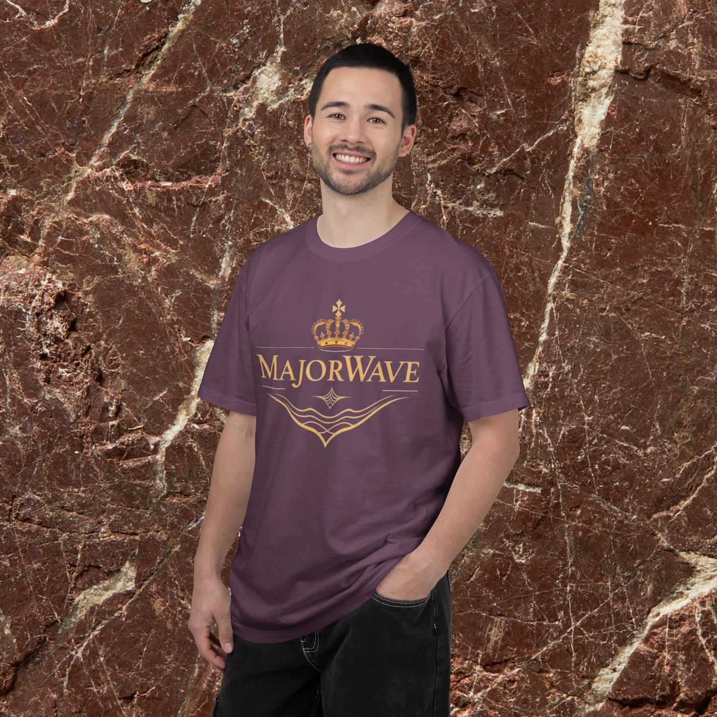 MajorWave Crown Logo T-Shirt — Floral Wreath Back Graphic