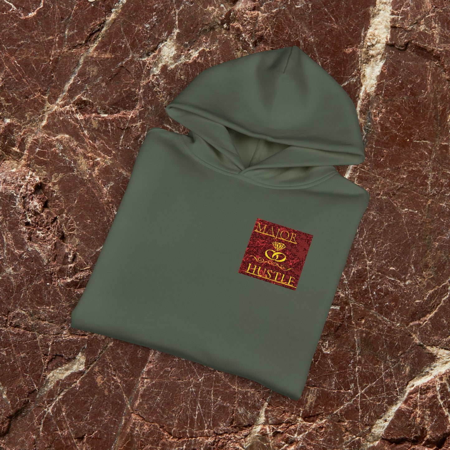 Relaxed Hoodie with Vintage Gold Dragon Chest Patch — Cozy Streetwear Pullover