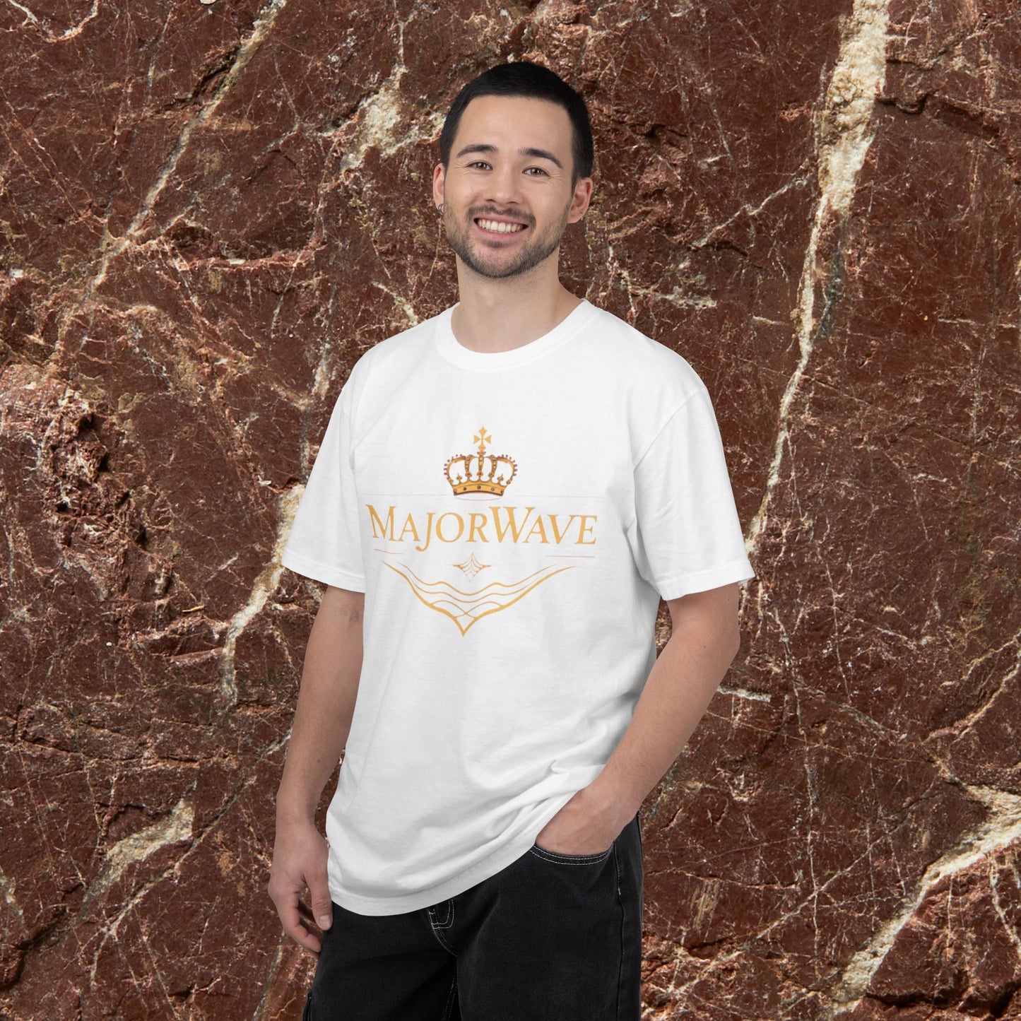 MajorWave Crown Logo T-Shirt — Floral Wreath Back Graphic