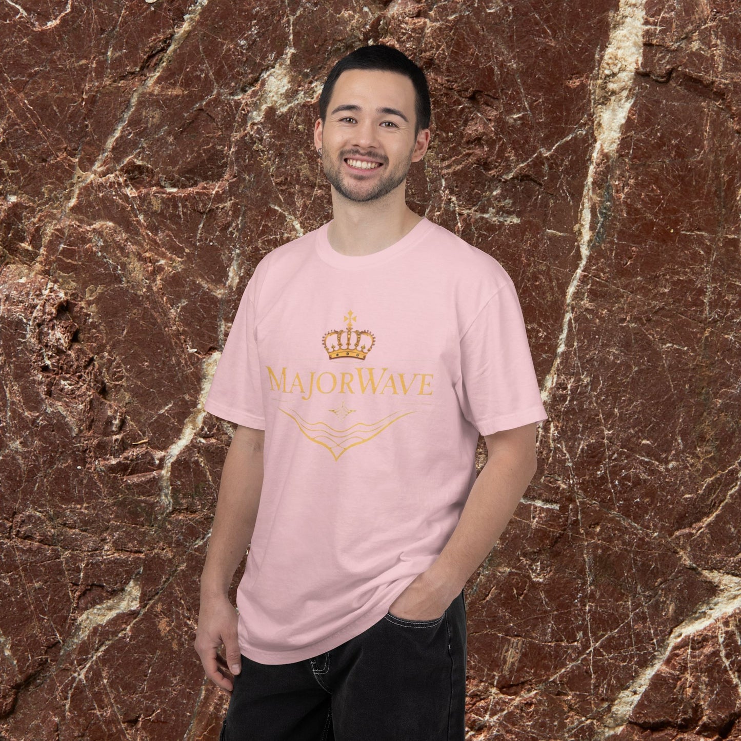 MajorWave Crown Logo T-Shirt — Floral Wreath Back Graphic