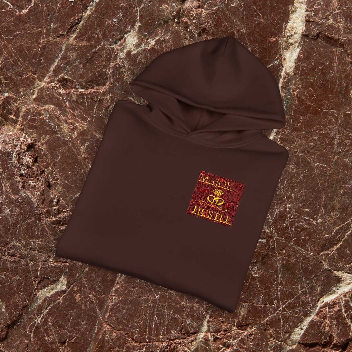 Relaxed Hoodie with Vintage Gold Dragon Chest Patch — Cozy Streetwear Pullover