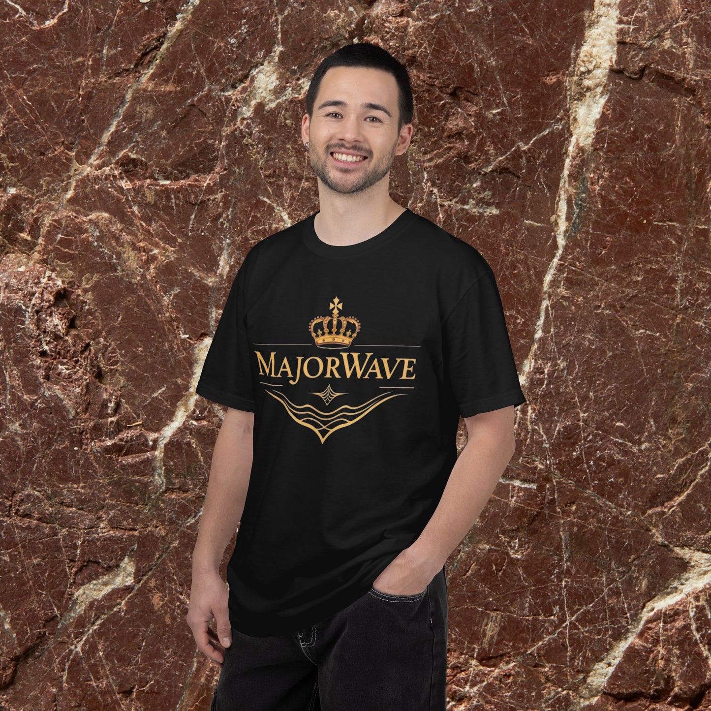 MajorWave Crown Logo T-Shirt — Floral Wreath Back Graphic