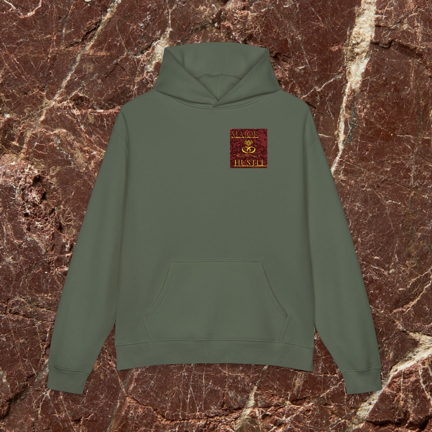 Relaxed Hoodie with Vintage Gold Dragon Chest Patch — Cozy Streetwear Pullover