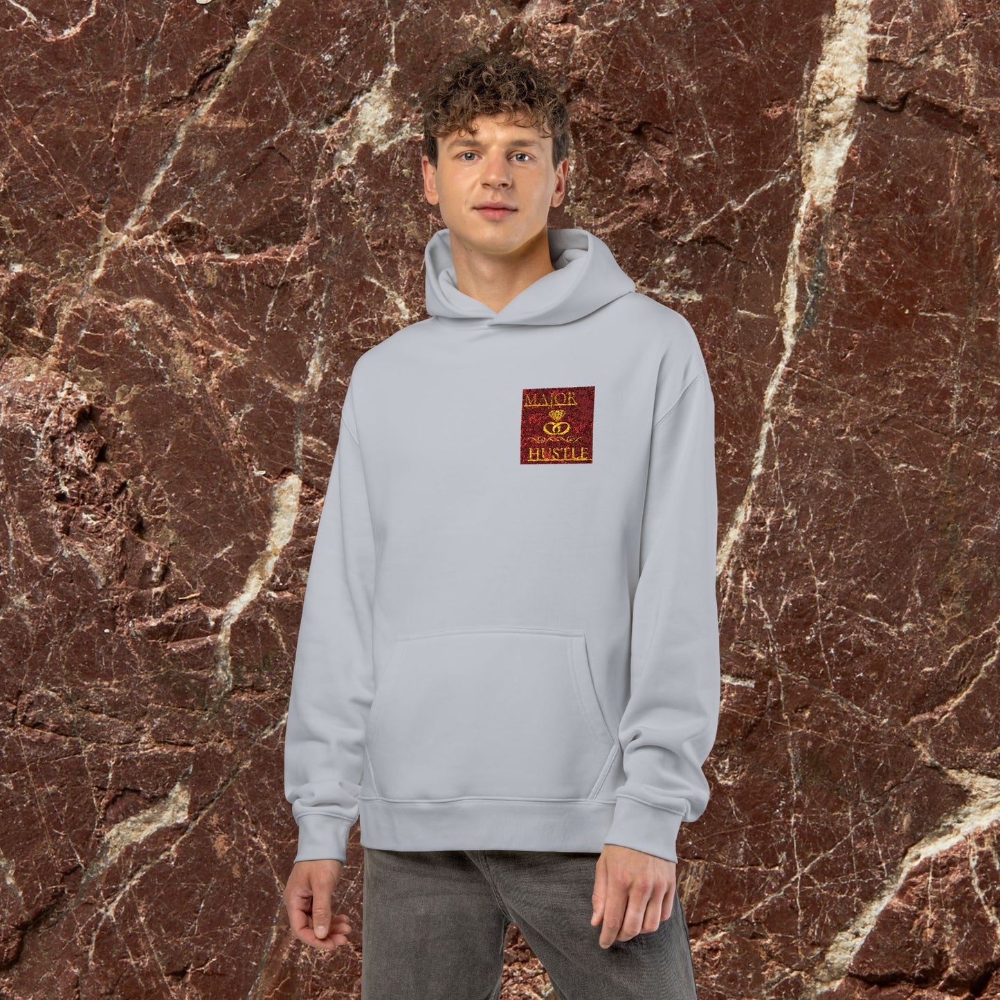 Relaxed Hoodie with Vintage Gold Dragon Chest Patch — Cozy Streetwear Pullover