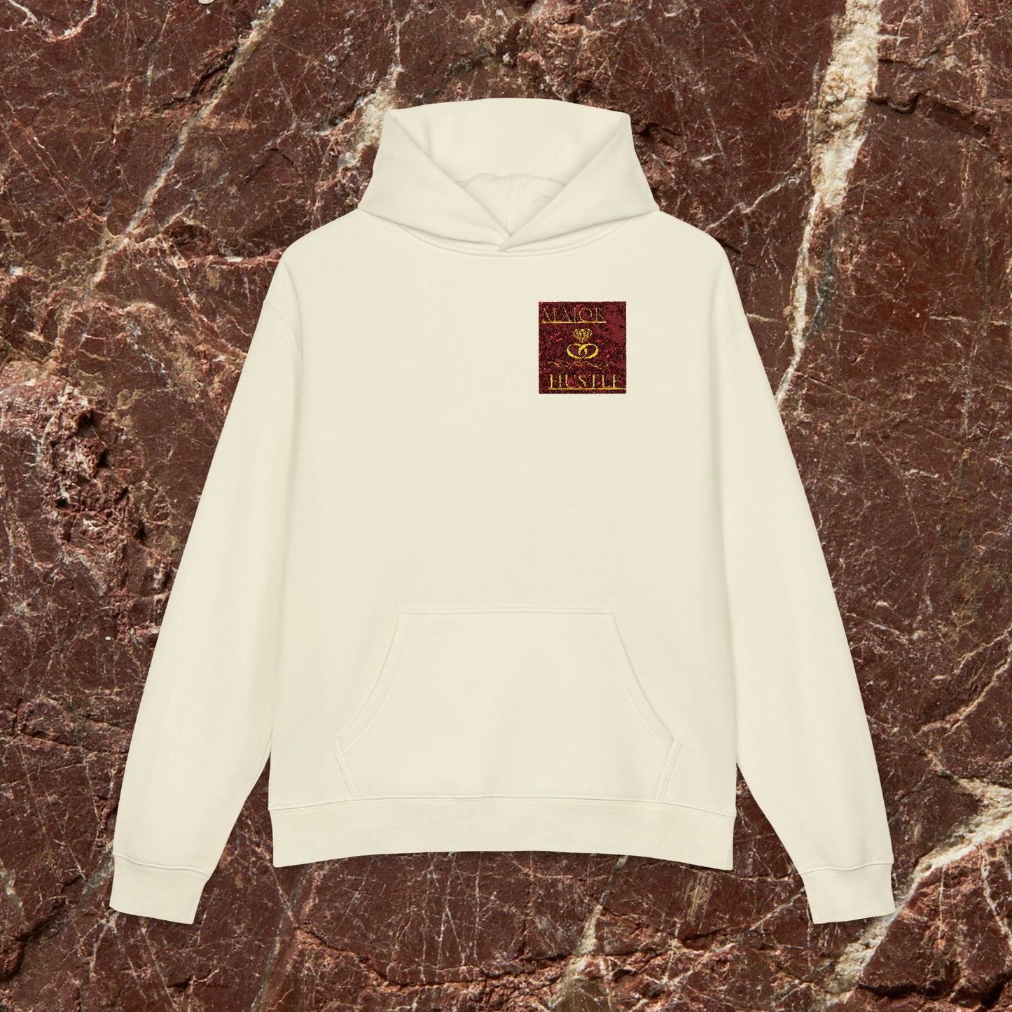 Relaxed Hoodie with Vintage Gold Dragon Chest Patch — Cozy Streetwear Pullover