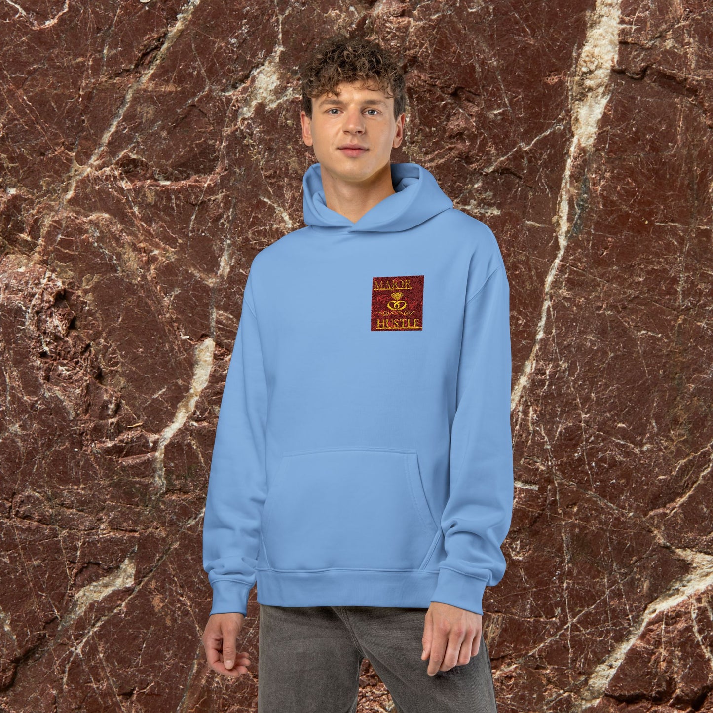 Relaxed Hoodie with Vintage Gold Dragon Chest Patch — Cozy Streetwear Pullover